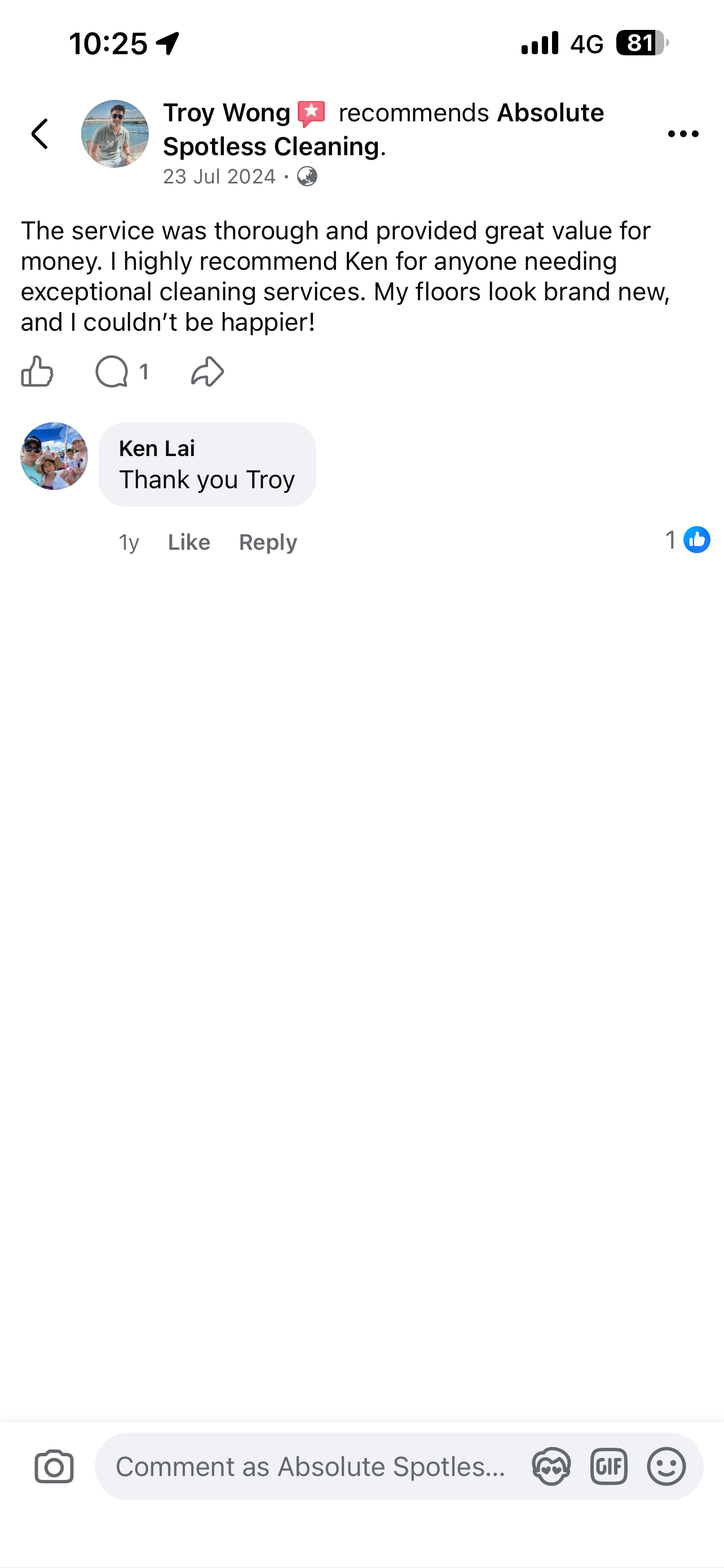Client review from Troy Wong